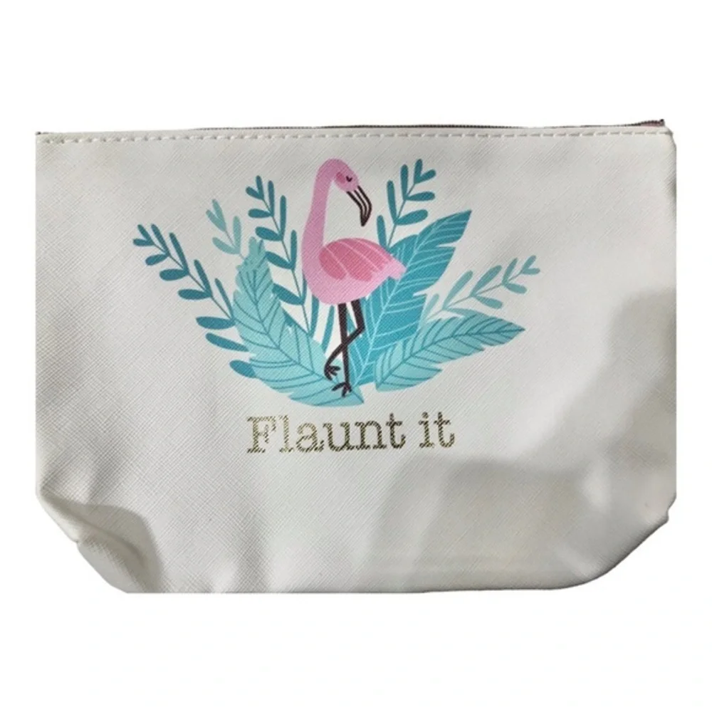 3pack pink flamingo themed “flaunt‎ it” & “good vibes” makeup bag coin pouch new